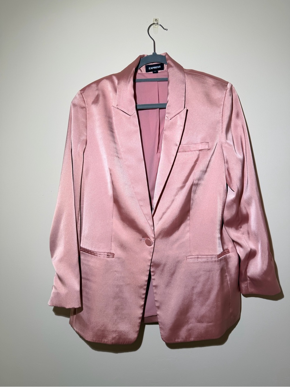 Express Satin Blazer Jacket in Rose Pink